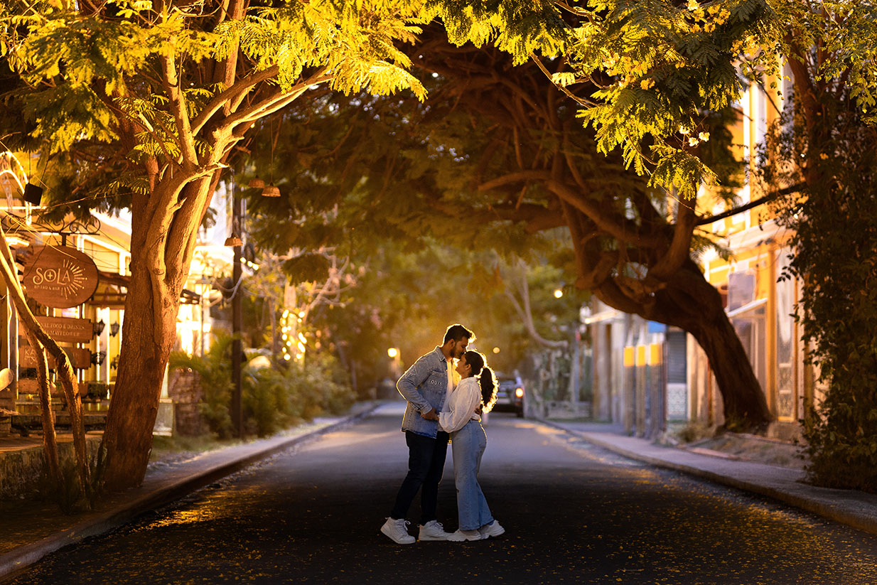 Bride and groom at golden hour